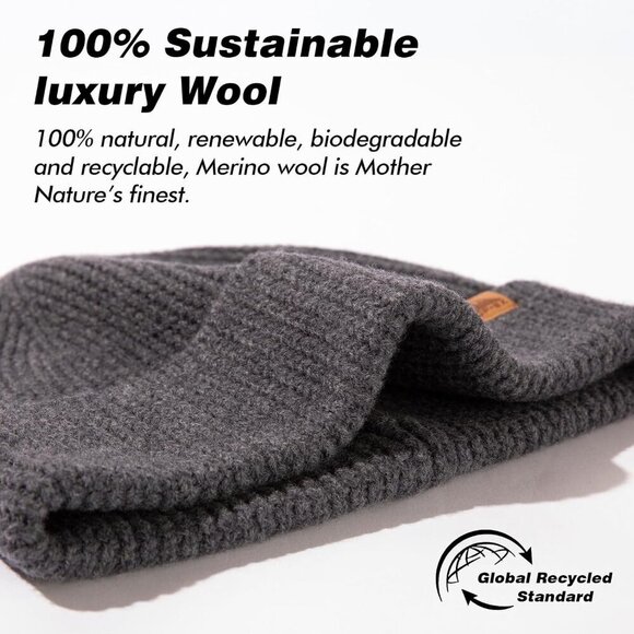 Merino Wool Beanie Hat Unisex Large Size Warm Soft Knit Winter Accessory main image 5